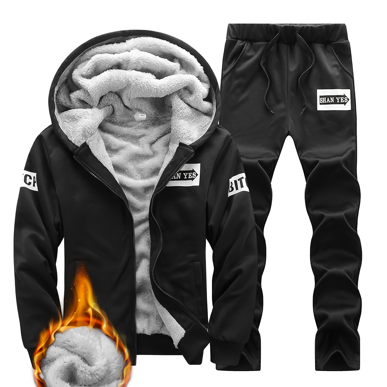 

Men's Winter Fleece-lined Hooded Jacket & Joggers Set - Warm, , And Stylish Athletic Outfit