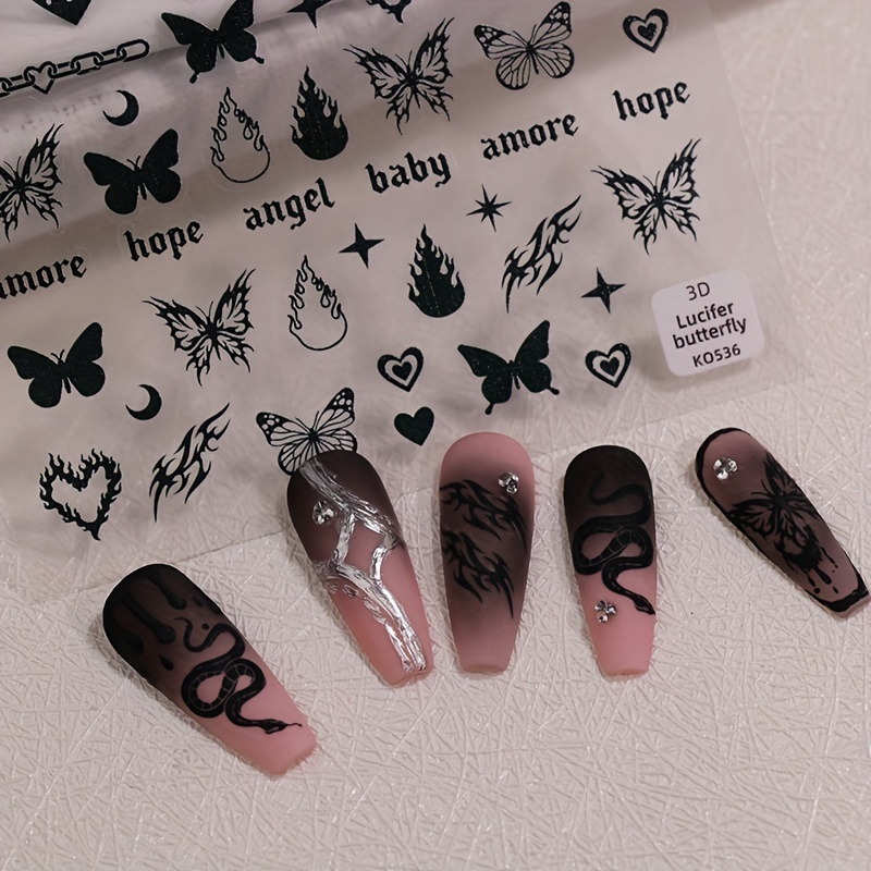 

Heart Butterfly Snake Design Nail Art Stickers, Self Adhesive Nail Art Decals For Nail Art Decoration, Nail Art Supplies For Women And Girls