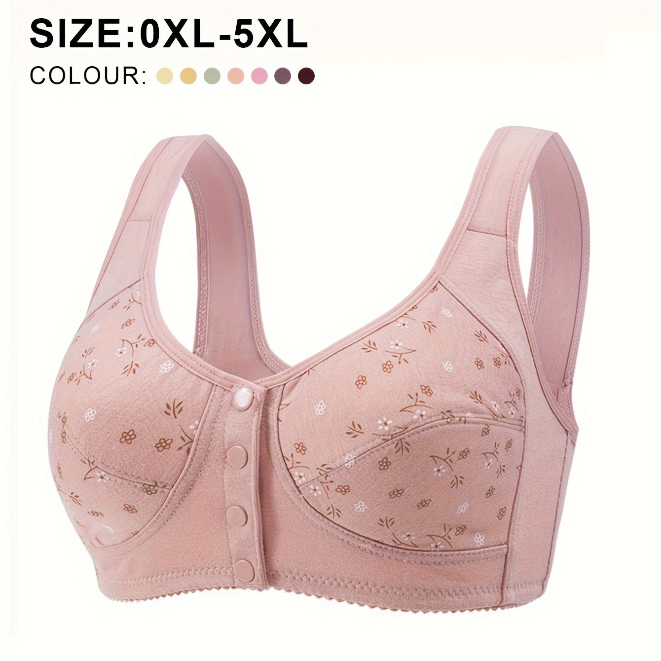 

Soutien-gorge élégant pour femmes, grande taille, imprimé floral Ditsy, fermeture à boutons sur le devant, bralette confortable