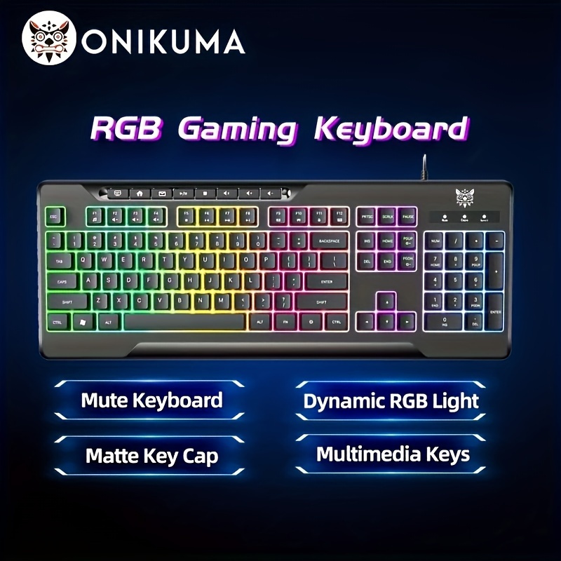 ONIKUMA Clavier De Jeu Filaire RGB 104 Touches Clavier À Membrane Avec  Touches De Raccourcis Multimédias Et Touches Mates - Temu France