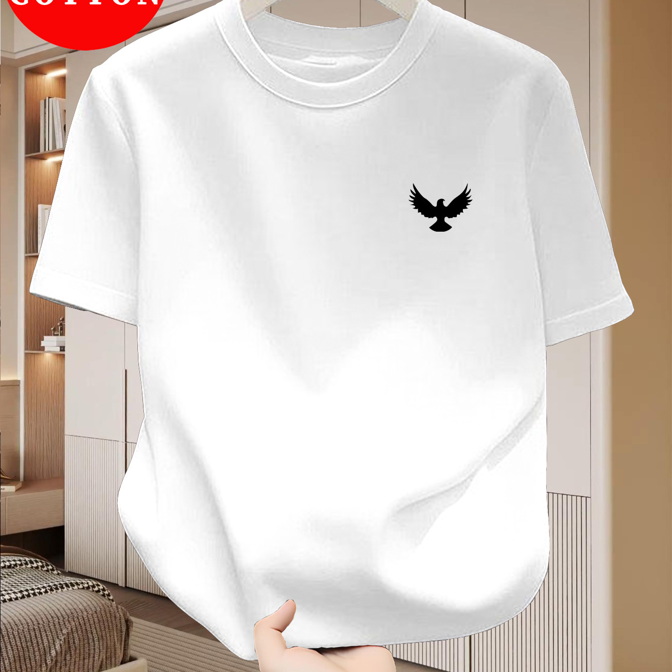 Camiseta de verano 100 % algodón, camiseta casual minimalista, top de cuello redondo pa...