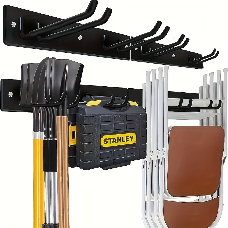 

Industrial Style Heavy-duty Metal Wall Mount Tool Rack - , , Garage Organizer For Shovels, Rakes, & Power Tools - Wall Hanging Storage Shelf For Outdoor & Tool Sheds