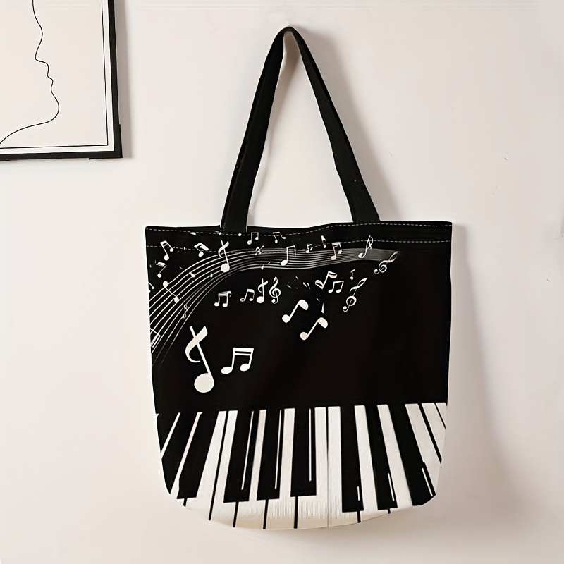 

Piano Keyboard Pattern Tote Bag, Large Capacity Shoulder Bag, Casual Handbag For Commuting & School, And Shopping