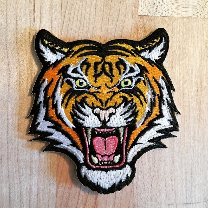 

2-piece Tiger Embroidered Iron-on Patches, Mixed Colors - Diy Appliques For Clothing Repair & Decoration