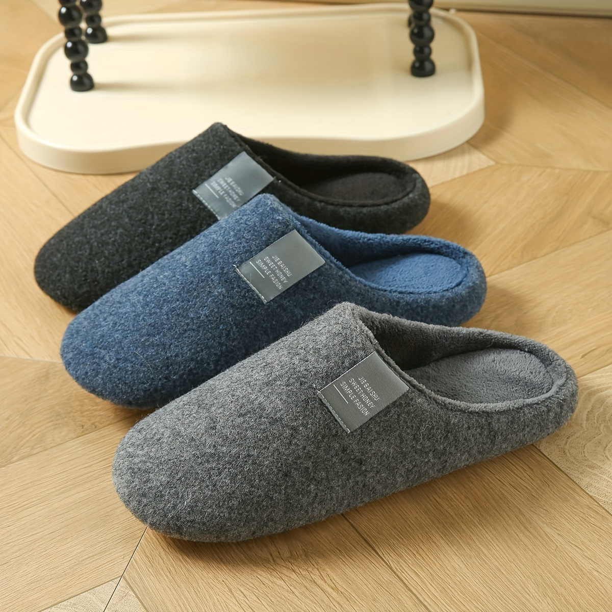 

Unisex Cozy Fabric Slippers - Solid Color, Slip-on, Quiet Soft Comfortable Thin Sole, Non-slip Indoor House Shoes With Tpr Outsole