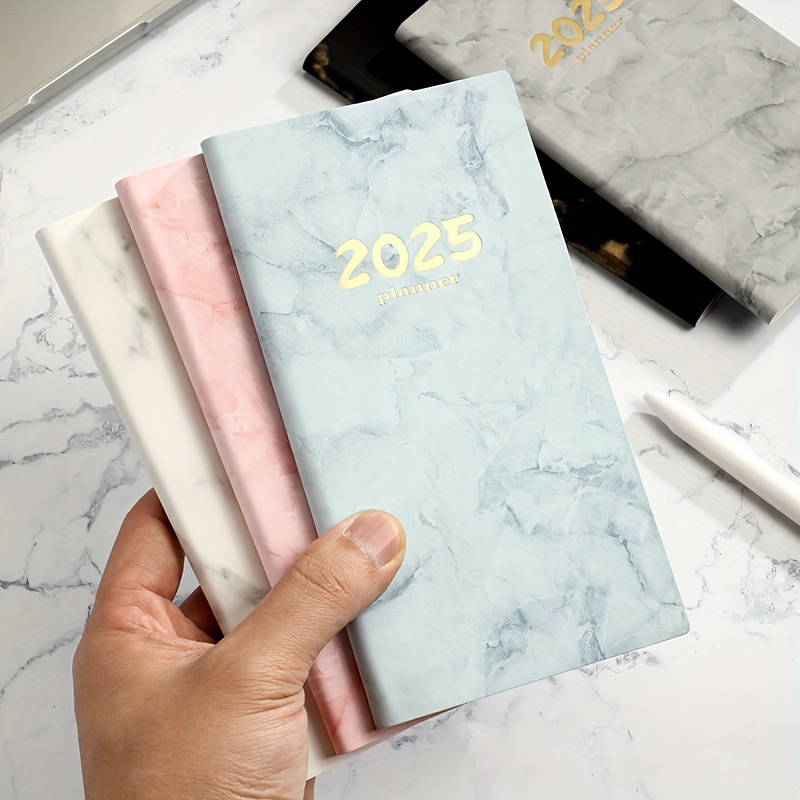 

2025 Daily Planner Notebook - A6 English 365-day Mini Journal Management, Portable Work Organizer, Faux Leather Cover For Adults