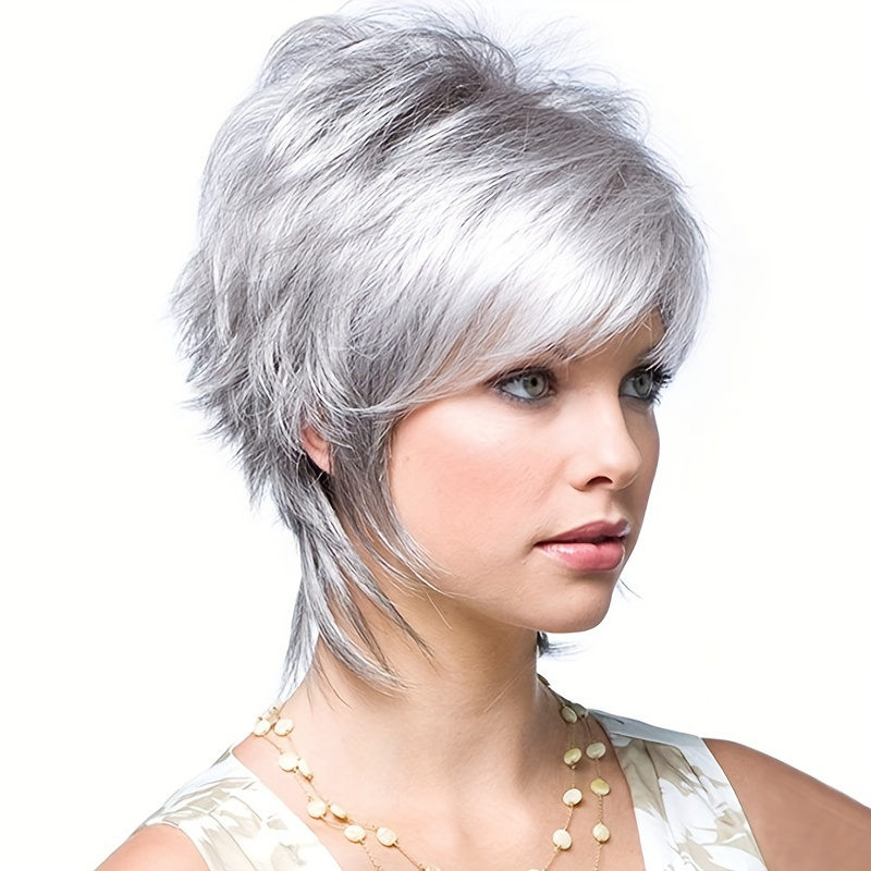 6 Inch Silvery Gray Short Wigs For Women Fashion Pixie Cut Wig Synthetic Fiber Hair Replacement Wigs Cosplay Costume Party Wigs