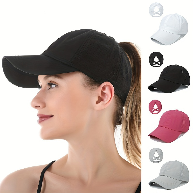 

Sports Baseball Cap, Women's Ponytail Messy High Bun Sun Hat, Cross Band Breathable Sunshade Trucker Cap