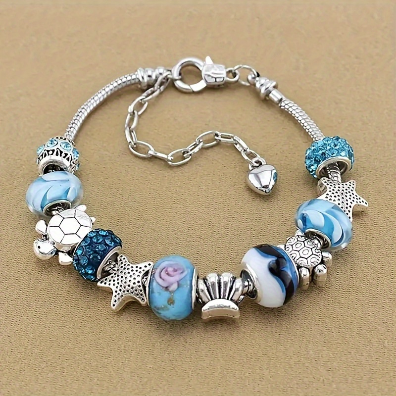 

Ocean Blue Artificial Crystal Glass Beads Chain Charm Bracelet, Cool Party Jewelry, Christmas New Year's Valentine's Day Gift For Women