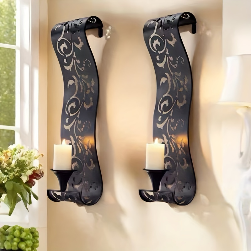 

Set Of 2 Wrought Iron Wall-mounted Candle Holders With