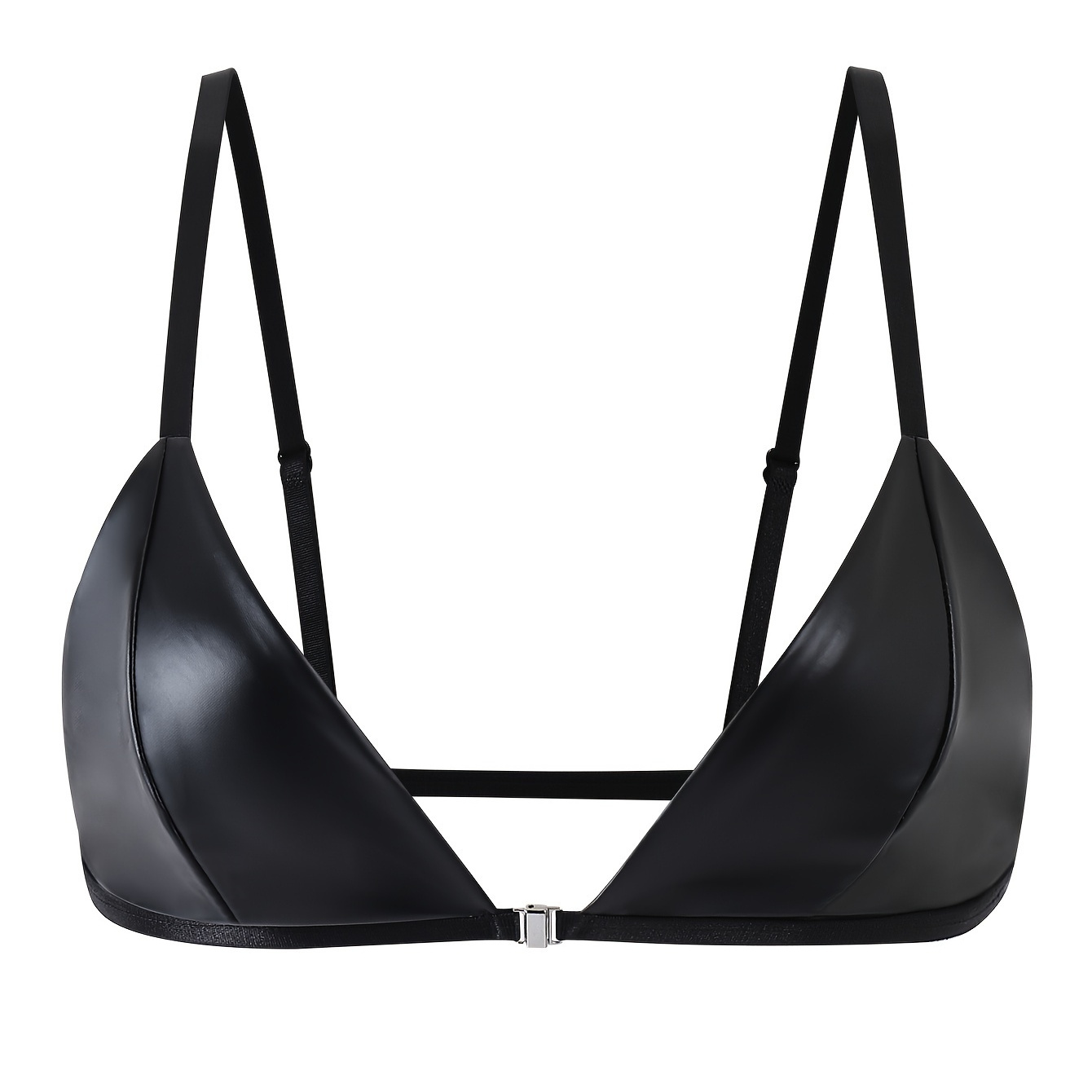 

1pc Women's Sexy Leather Front Clasp Triangle Cup Bralette, Wireless No Underwire Solid Color Knit Fabric For Party - Adult