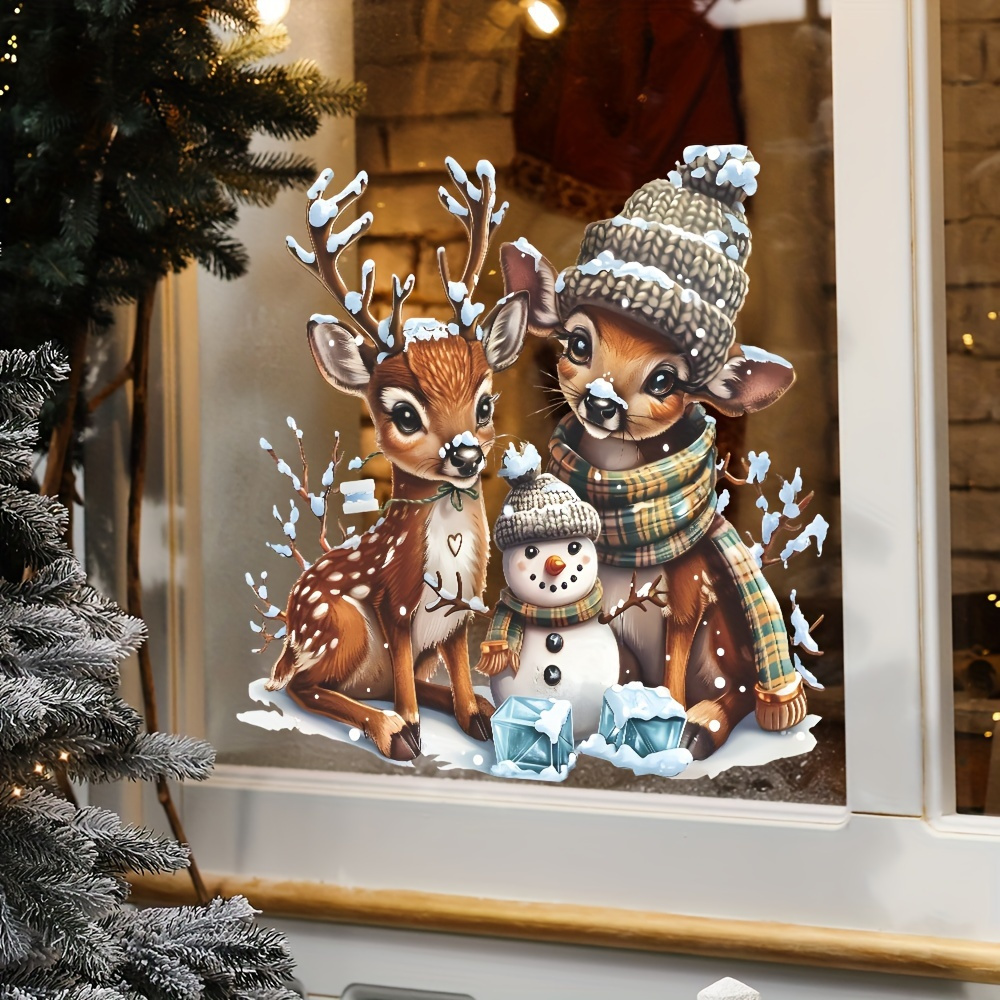 

1pc Christmas & Snowman - Double-, Removable Pvc For , , Dining Decor - Decoration