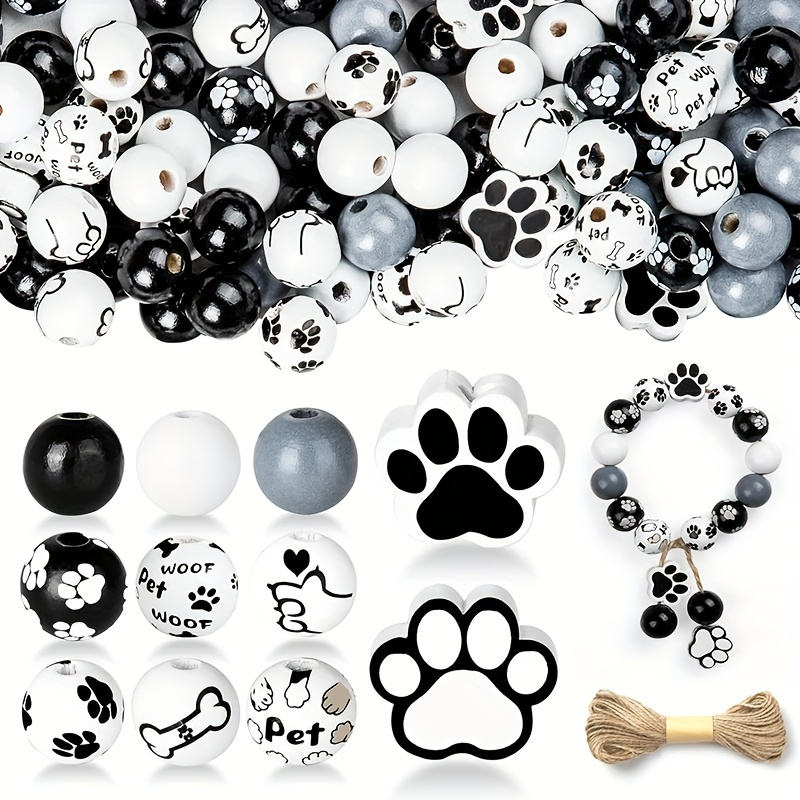 

70pcs Pet Paw Footprint Wooden Spacer Beads For Jewelry Making Diy Creative Bracelet Necklace Key Bag Chain Pendant Dog Party Decors Handmade Craft Supplies