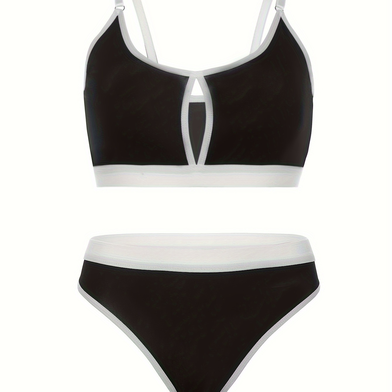 

Colorblock Contrast Trim Bra & Thong, Cut Out Bra & Panties Lingerie Set, Women's Lingerie & Underwear