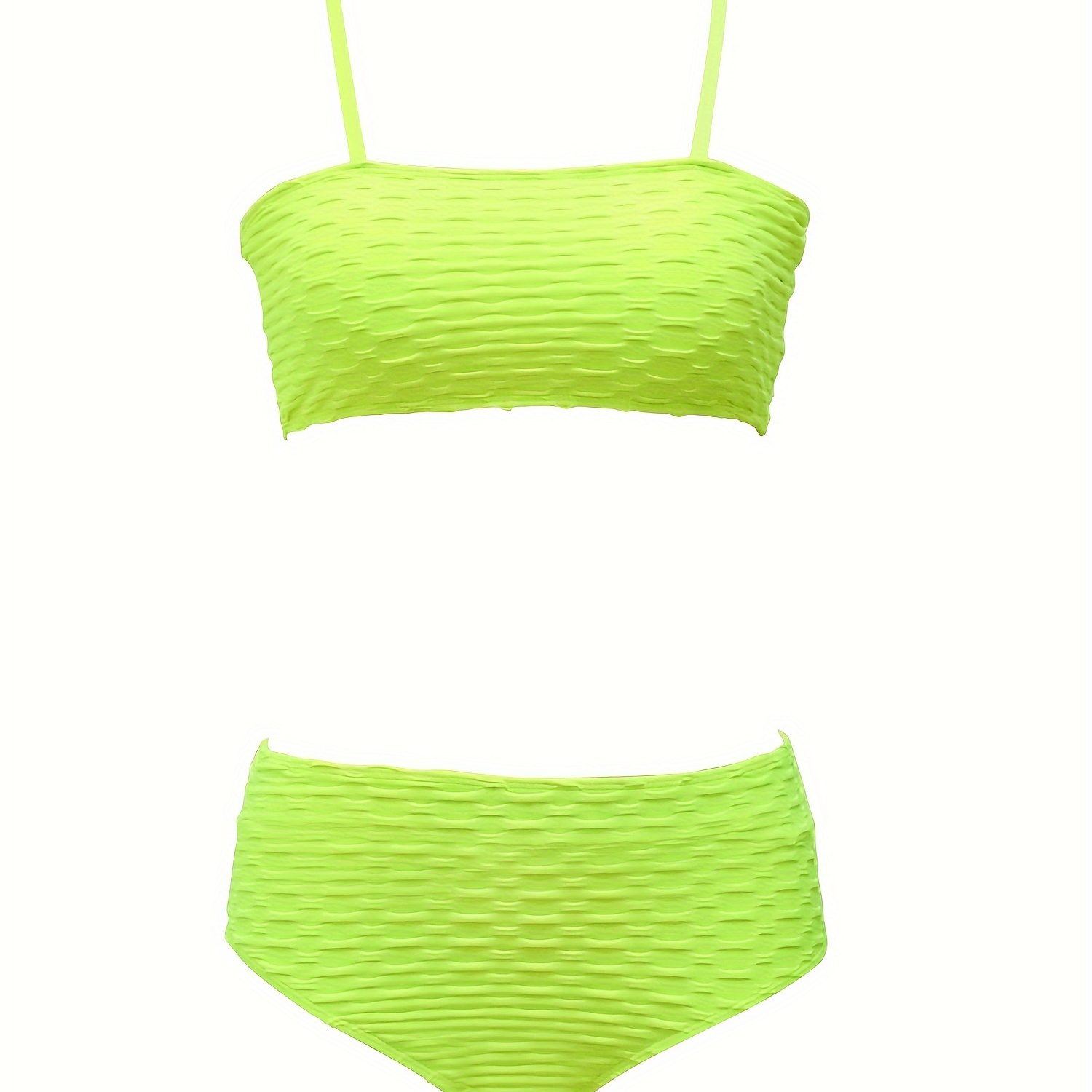 

Women's High-waisted Two-piece Bikini Set, Neon Color, Sexy Textured Swimwear, Fashionable Bathing Suit