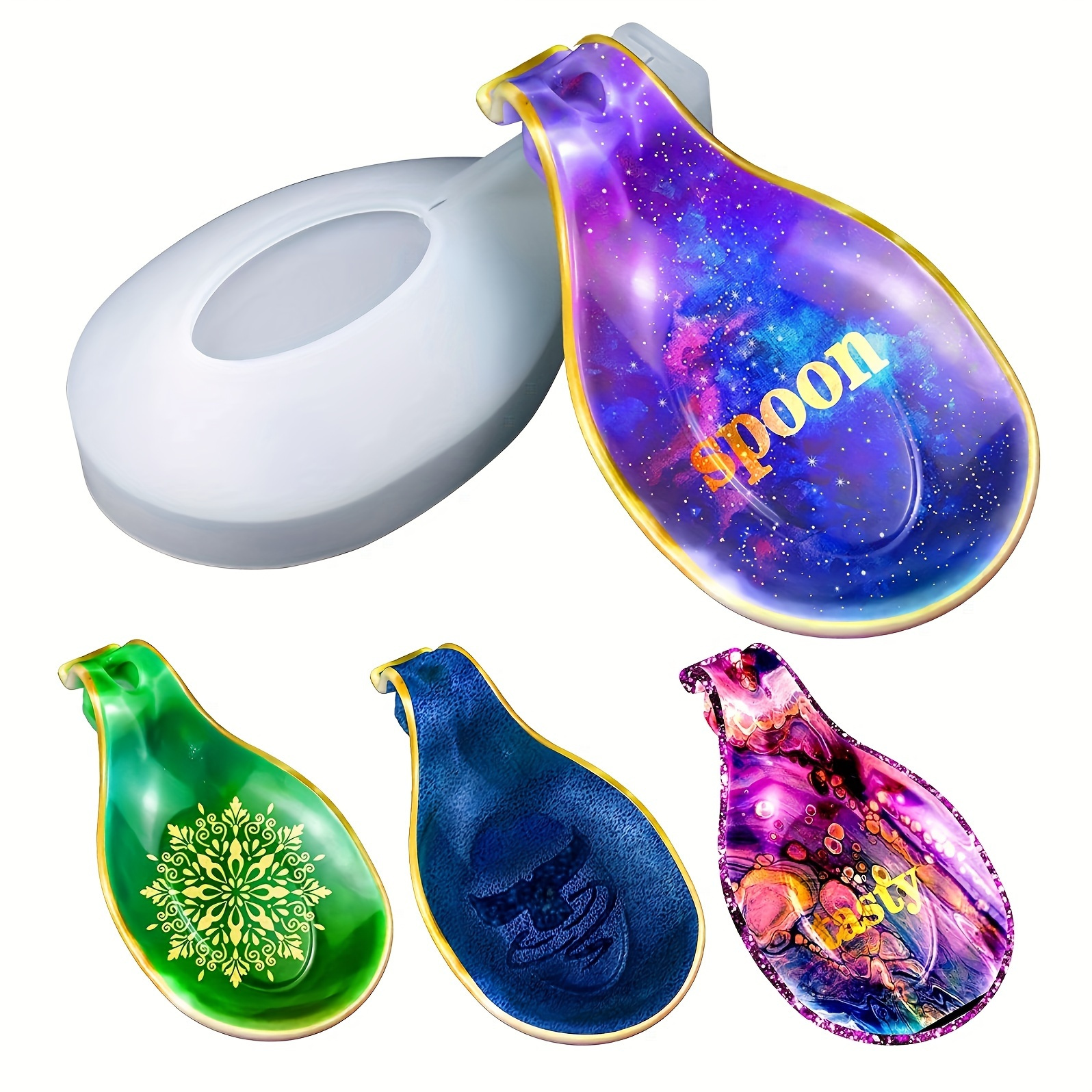 

Spoon Holder Resin Mold, Large Rolling Tray Silicone Mold Epoxy Casting Flexible Almond-shaped For Stove Top Rest Home Decoration Kitchen Utensil Jewelry Holder Diy Craft Fruit Candy Tray