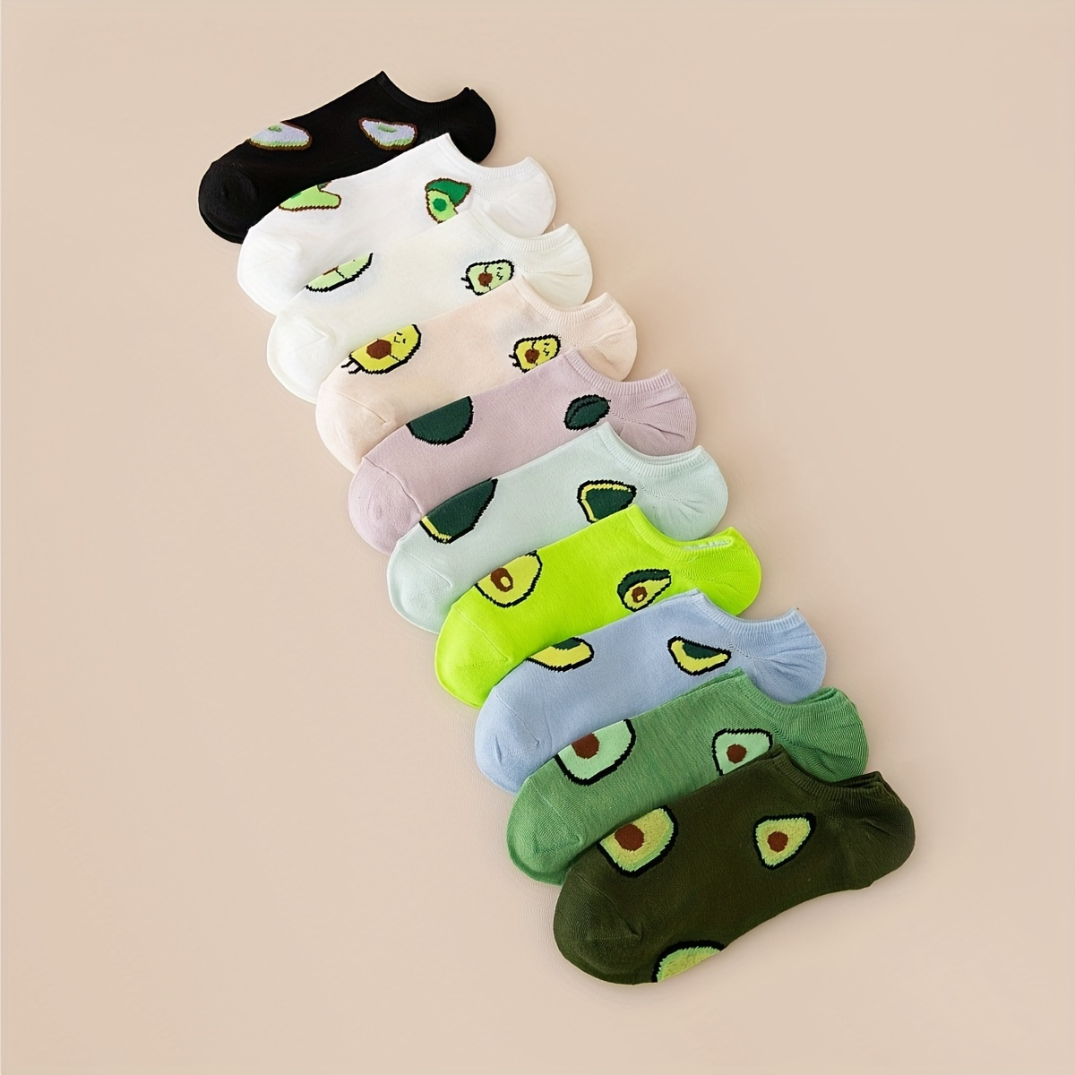 

10 Pairs Avocado Print Socks, Cute & Lightweight Low Cut Ankle Socks, Women's Stockings & Hosiery