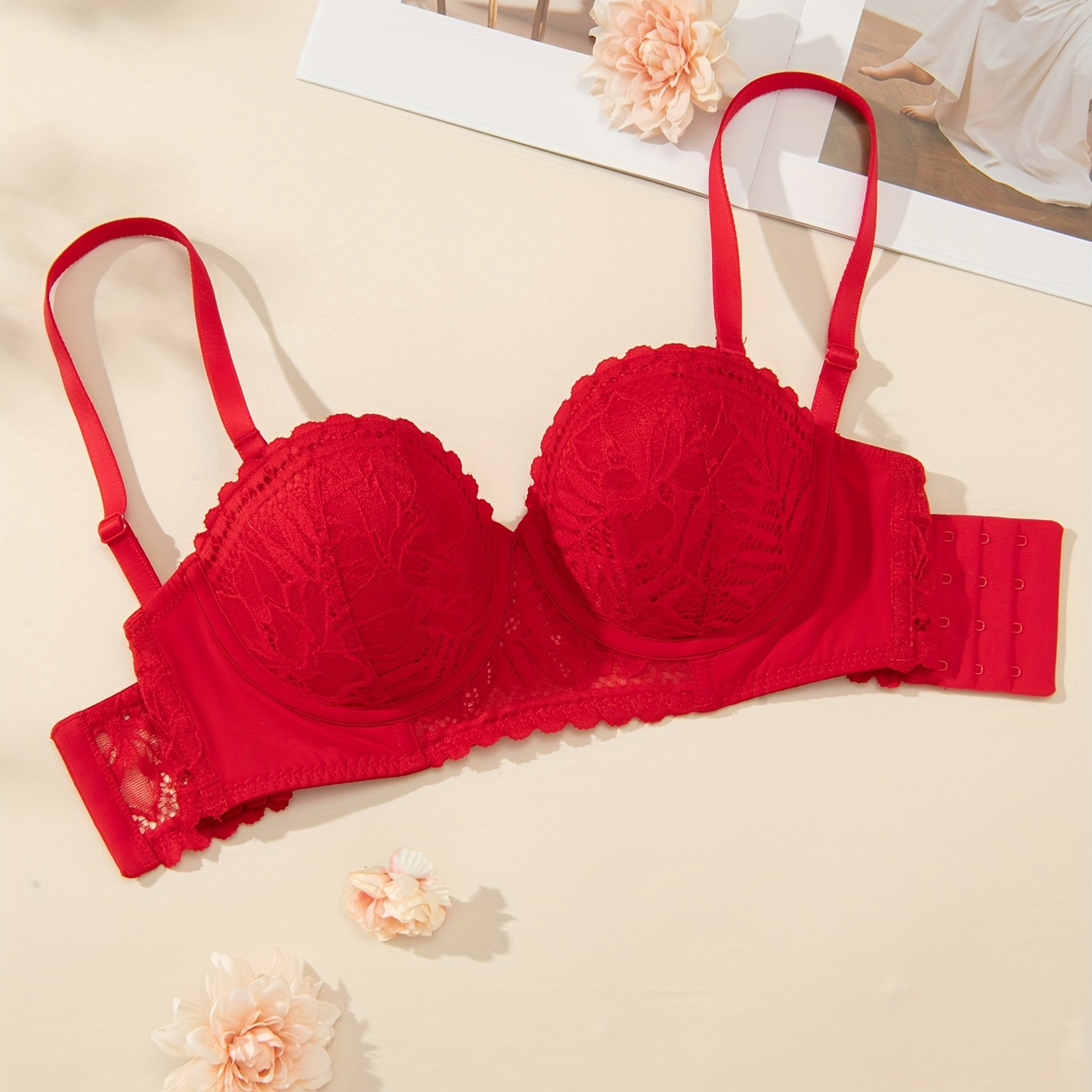 CHY Women's Push Up Bra, Comfort Minimizer Floral Lace Underwire Bras,  Everyday Ultra-Thin Sexy Bralette Lingerie (Color : Red, Size : 80/36F) :  : Fashion