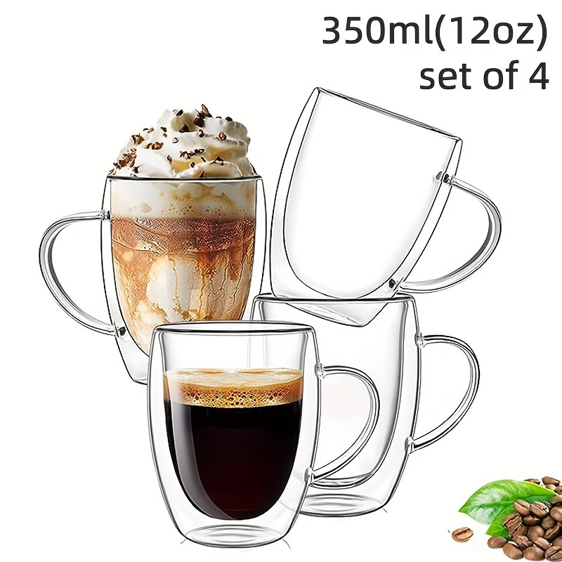 

4pcs/2pcs 12oz Double-walled Insulated Glass Coffee Mug - Perfect For Espresso, Coffee, Milk, Hot & Cold Drinks - Suitable For Christmas, Halloween, Family Gatherings, Birthday Parties - 350ml