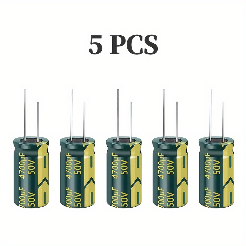 

Lot de 5 Condensateurs Électrolytiques en Aluminium Haute , 4700UF 50V, 18x35mm - Faible Résistance, Vert & Doré, Idéaux pour Affichages, Jeux, Téléviseurs & Appareils Ménagers