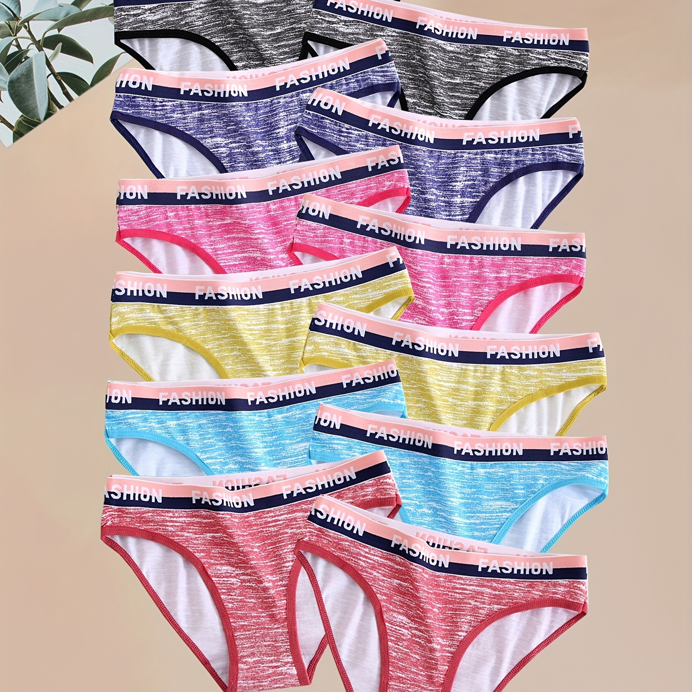 

12pcs Colorblock Letter Tape Briefs, Comfy Breathable Stretchy Intimates Panties, Women's Lingerie & Underwear