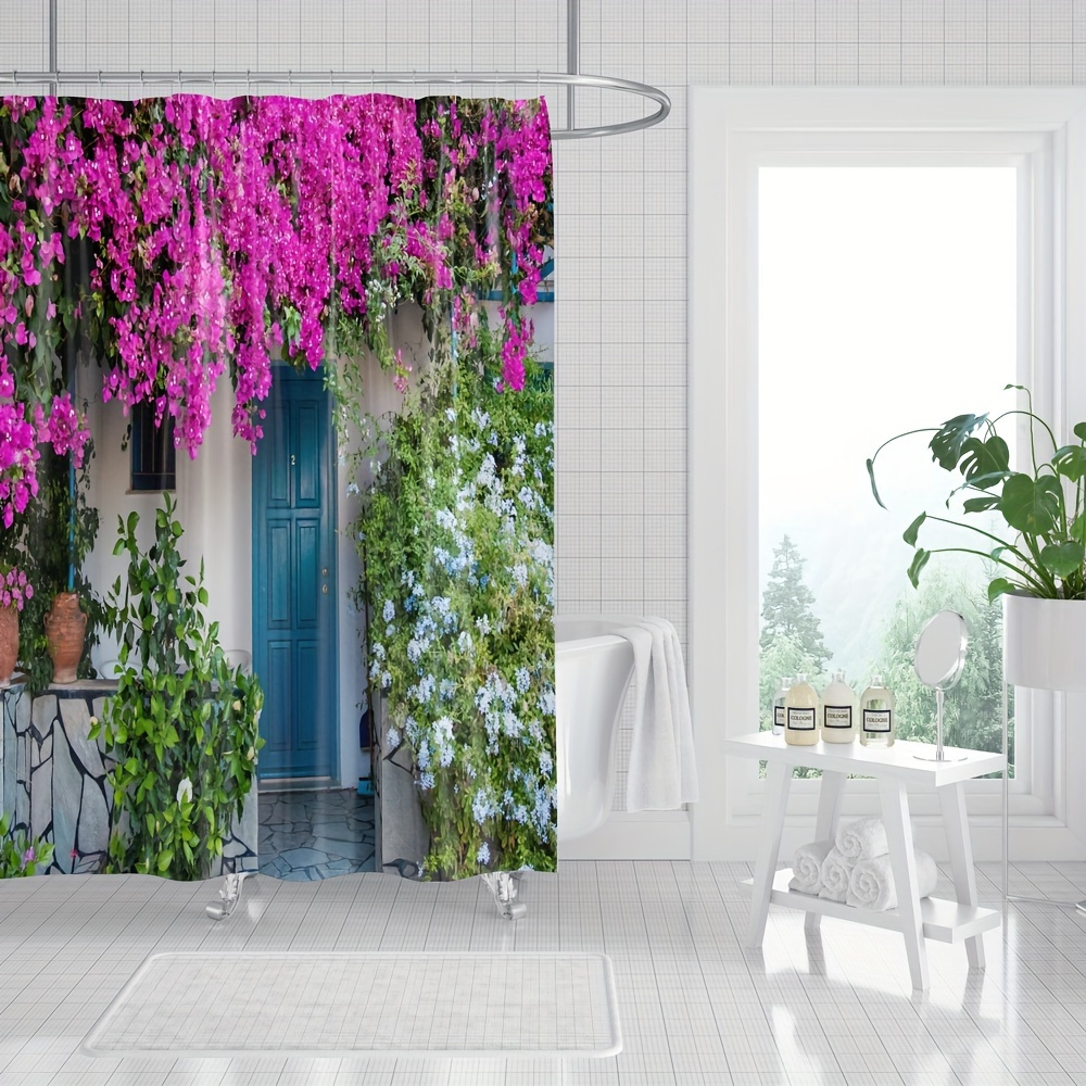 

Charming Floral Farmhouse Shower Curtain - 3d Polyester, Waterproof With 12 Hooks, 72"x72" - Perfect For Bathroom Decor