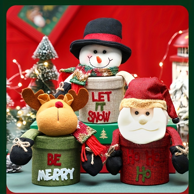 Decorative Christmas Holiday Themed Plastic Containers Jars with Stackable Lids for Cookies, Snacks, Candies, Treats Gnomes, Gingerbread Men, Snowmen