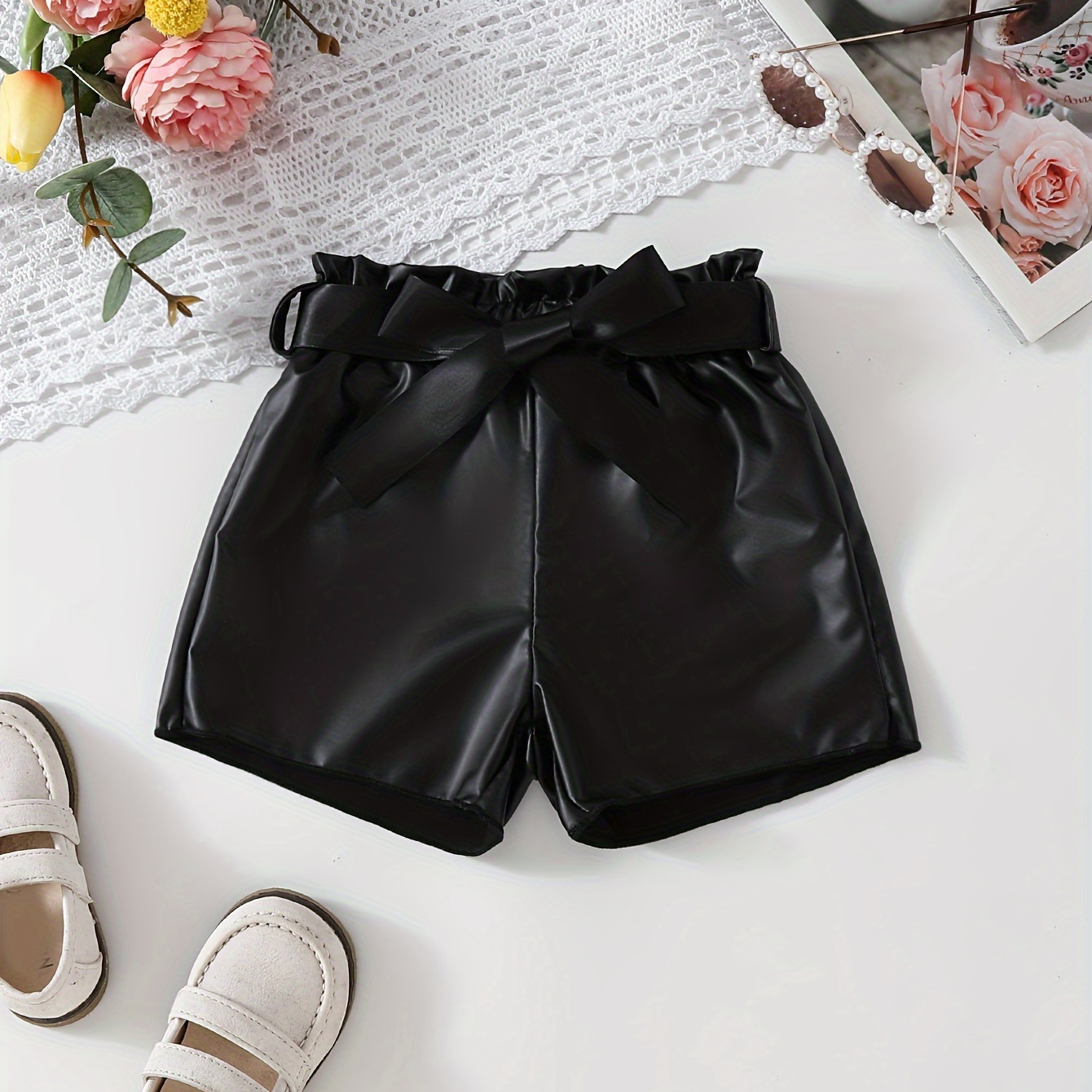 

Baby's Stylish Faux Leather Shorts, Durable Elastic Waist Bottoms, Infant & Toddler Girl's Clothing For Summer