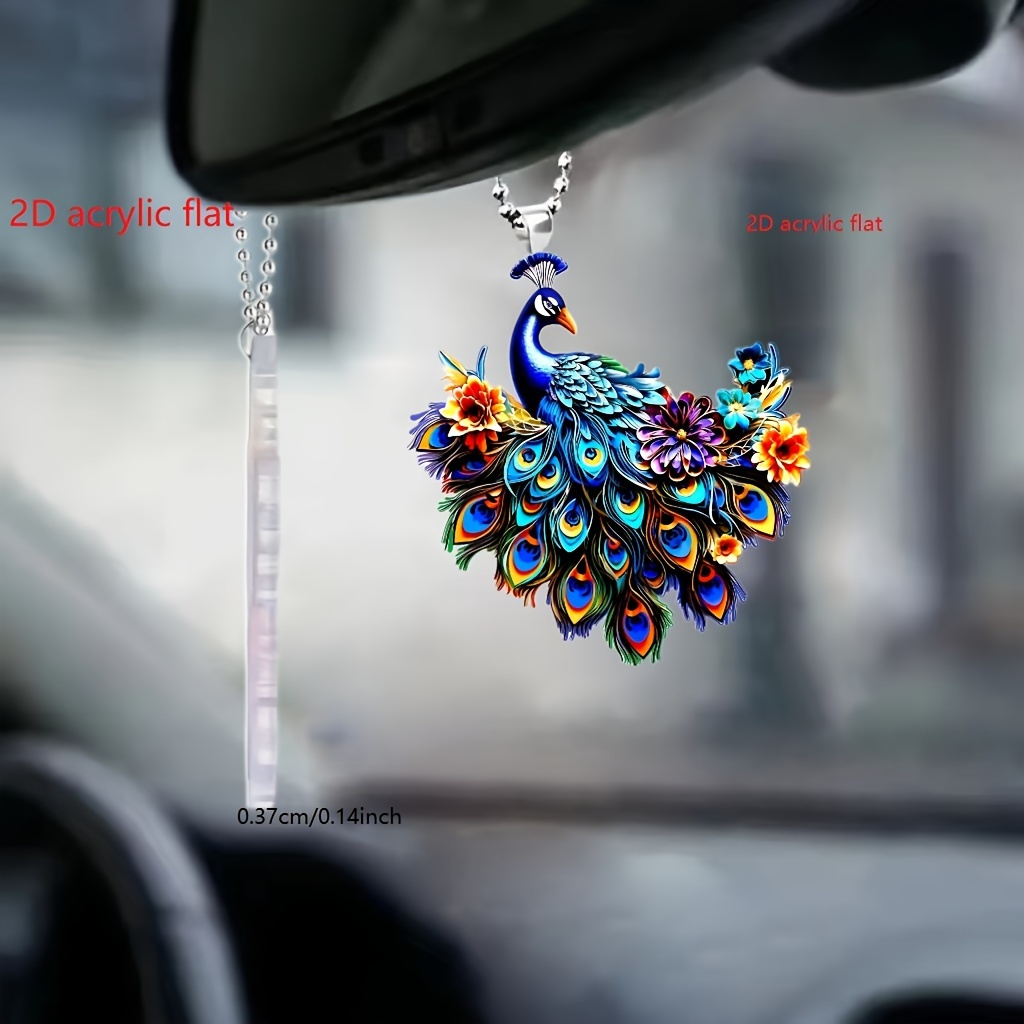 

1pc 2d Acrylic New Colorful Peacock Car Rearview Mirror Decoration Pendant, Christmas Tree Pendant, Keychain, Bag Decoration, Holiday Gifts