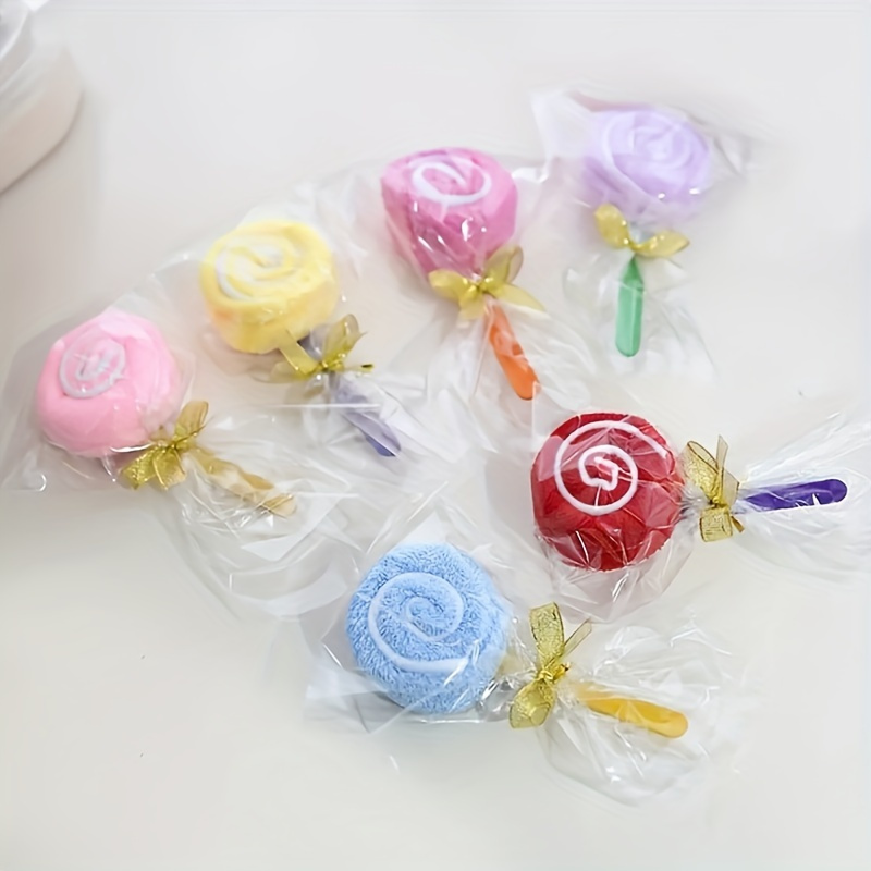 

5pcs Lollipop Shaped Towels, Creative Small Towel Gifts, Candy Shaped Fabric Towel Favors For Wedding Holiday Party Gifts - Assorted Colors Without Electricity Use