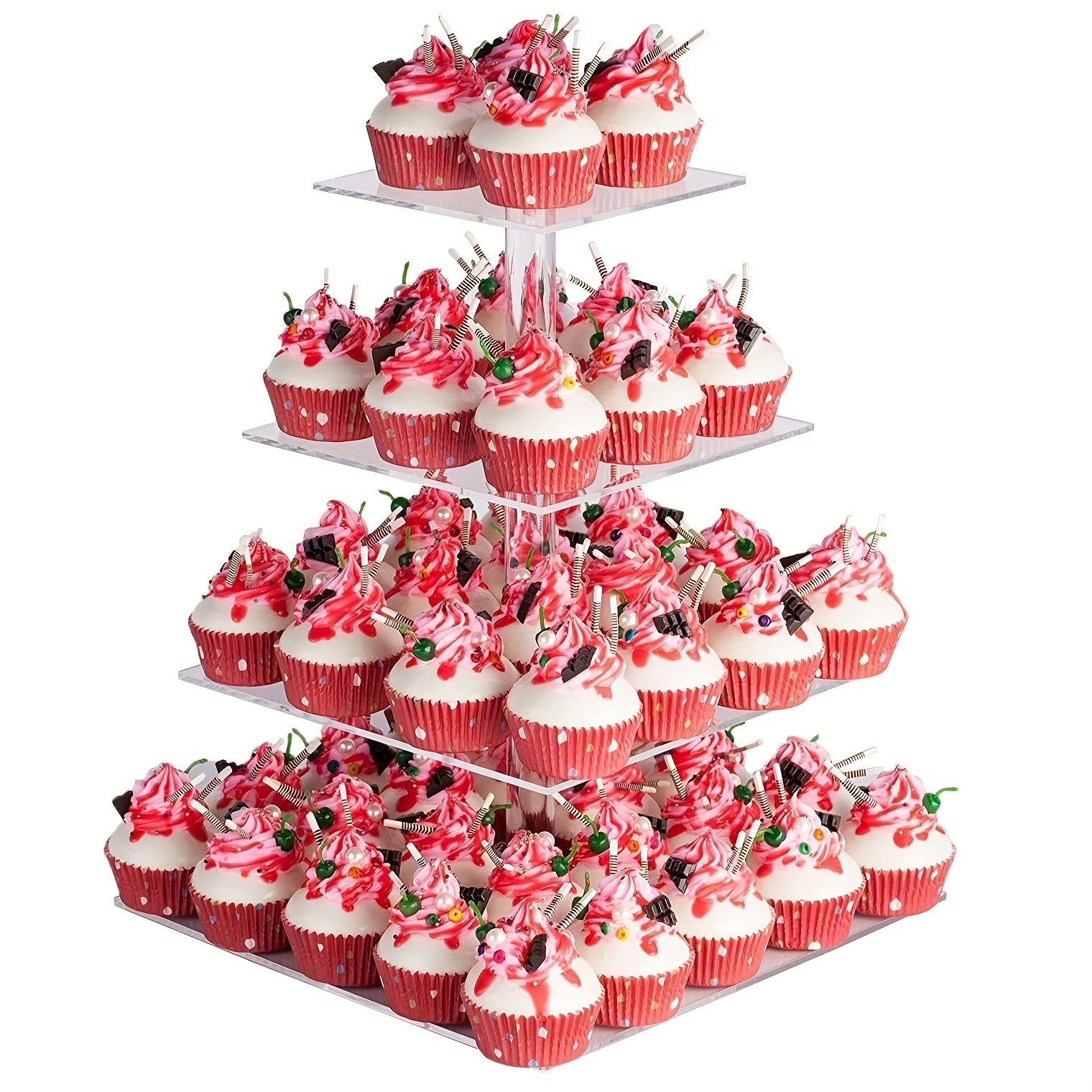 

1pc 4 Tier Cupcake Stand, Acrylic Cupcake Tower Stand, Premium Cupcake Holder, Clear Cupcake Display Tree Tower Stand For 52 Cupcakes, Display For Pastry Wedding Birthday Party