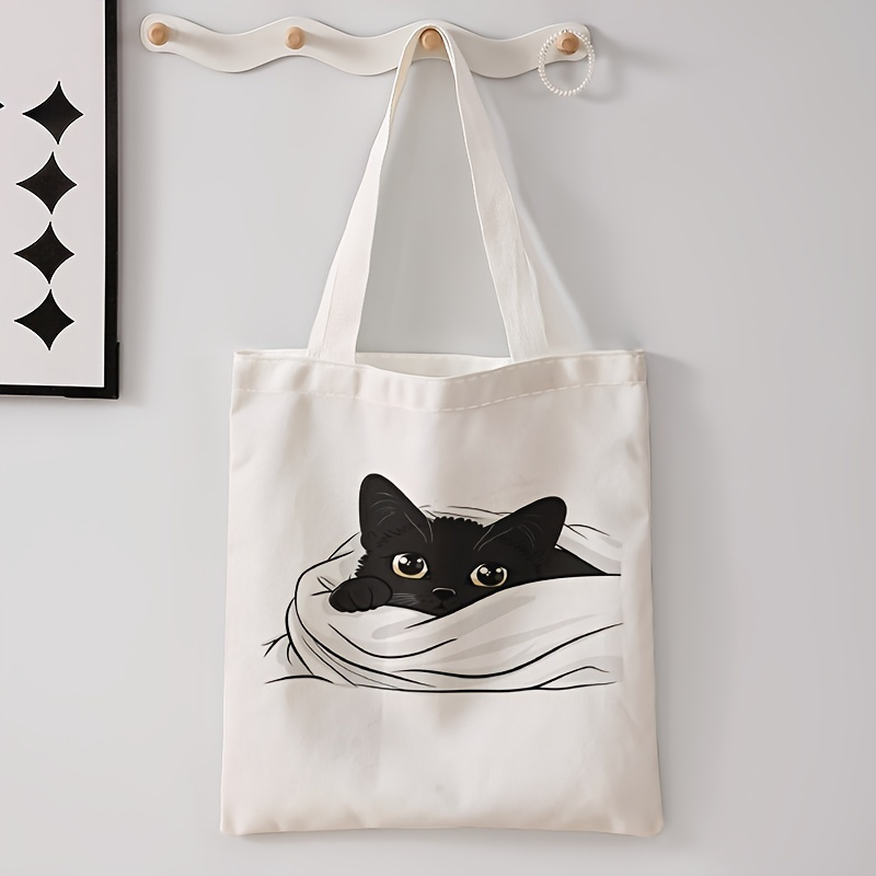 

Cute Kitten Pattern Print Tote Bag, Fashion Shoulder Bag, Multi-functional Handbag, Casual Printed Canvas Shopping Bag