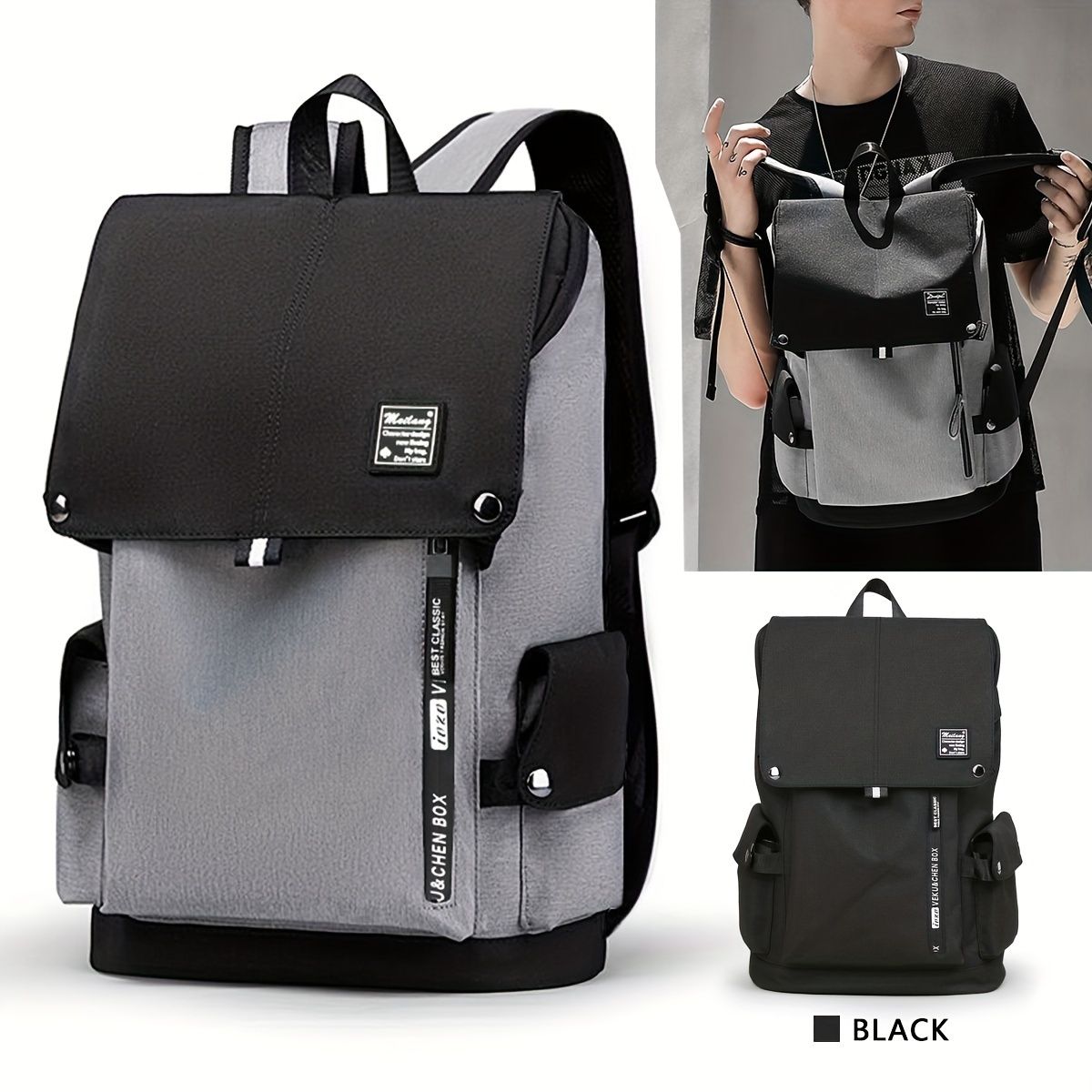 men's gray laptop backpack durable polyester Temu New Zealand