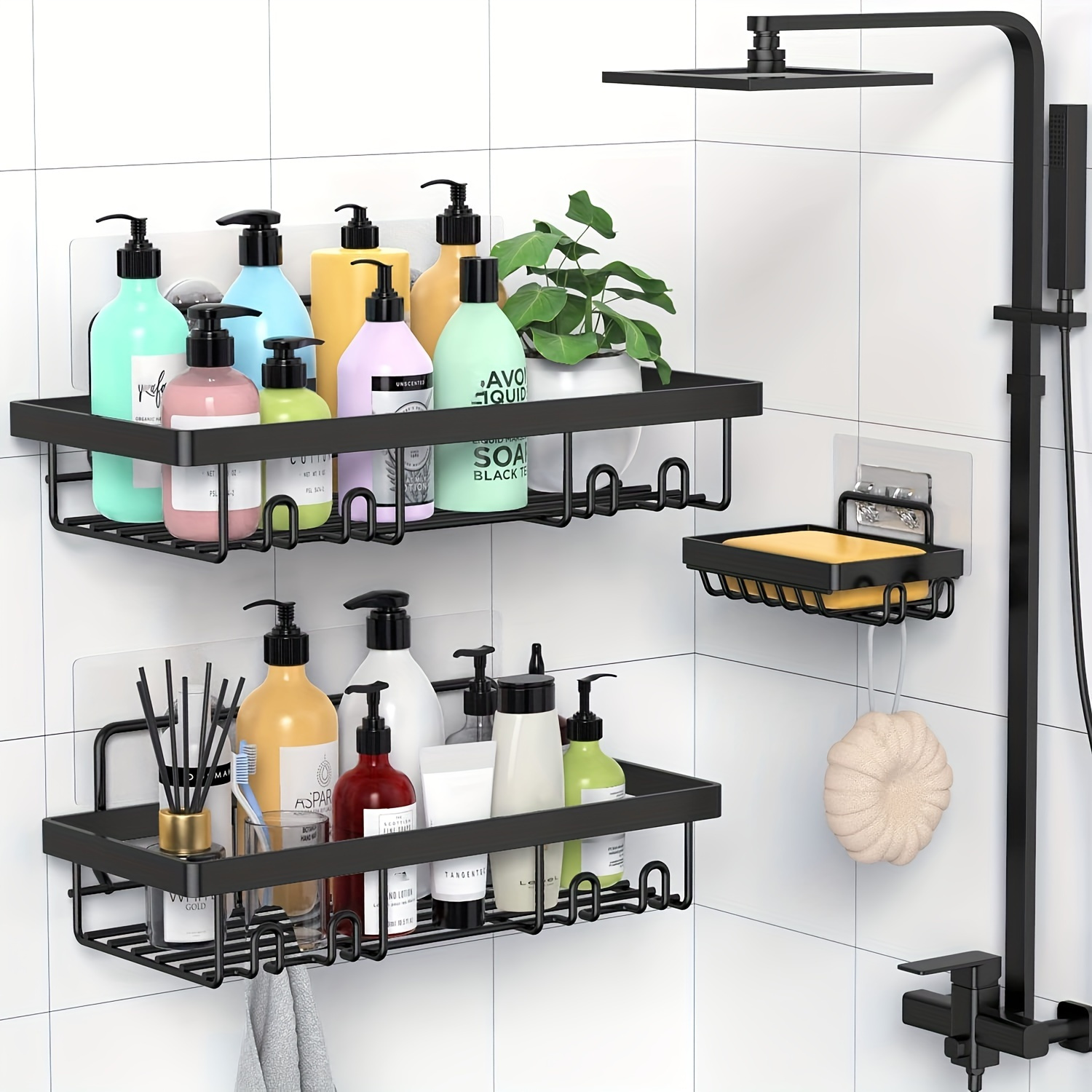 mDesign Bathroom Shower Caddy Tote for Shampoo, Soap, Razors - White