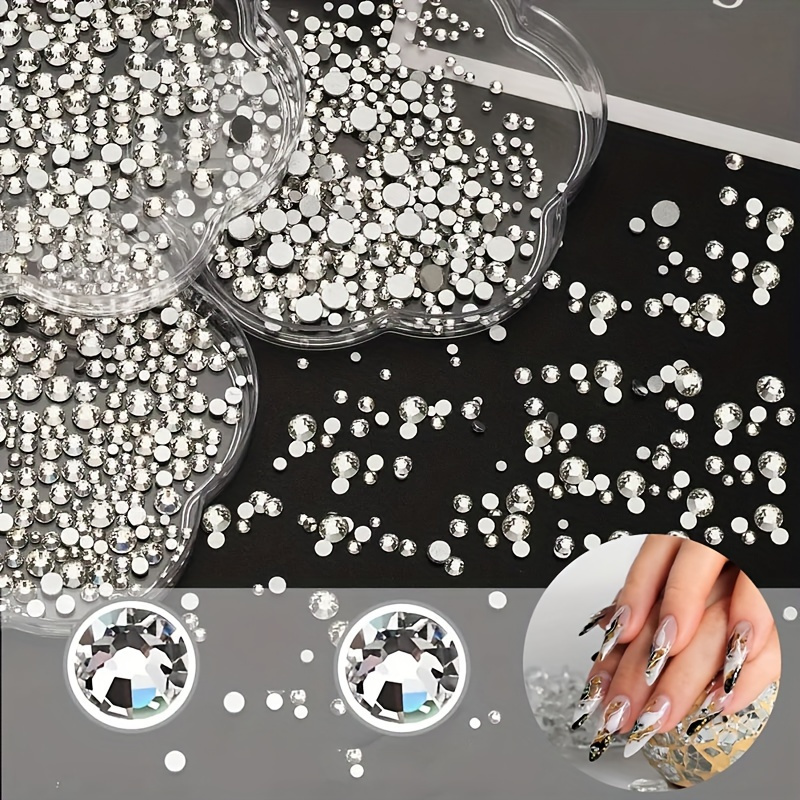

1440pcs Mixed Sizes Round Crystal Transparent Ab Glass Nail Rhinestone Flat Back Decoration Stones Strass Crystals For Nail Art Decoration