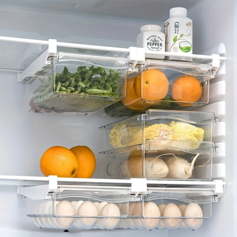  Contenedores organizadores de refrigerador con cajón extraíble,  juego organizador de cajones de refrigerador grande apilable con asa, cajas  de almacenamiento transparentes dibujables para congelador, : Hogar y Cocina