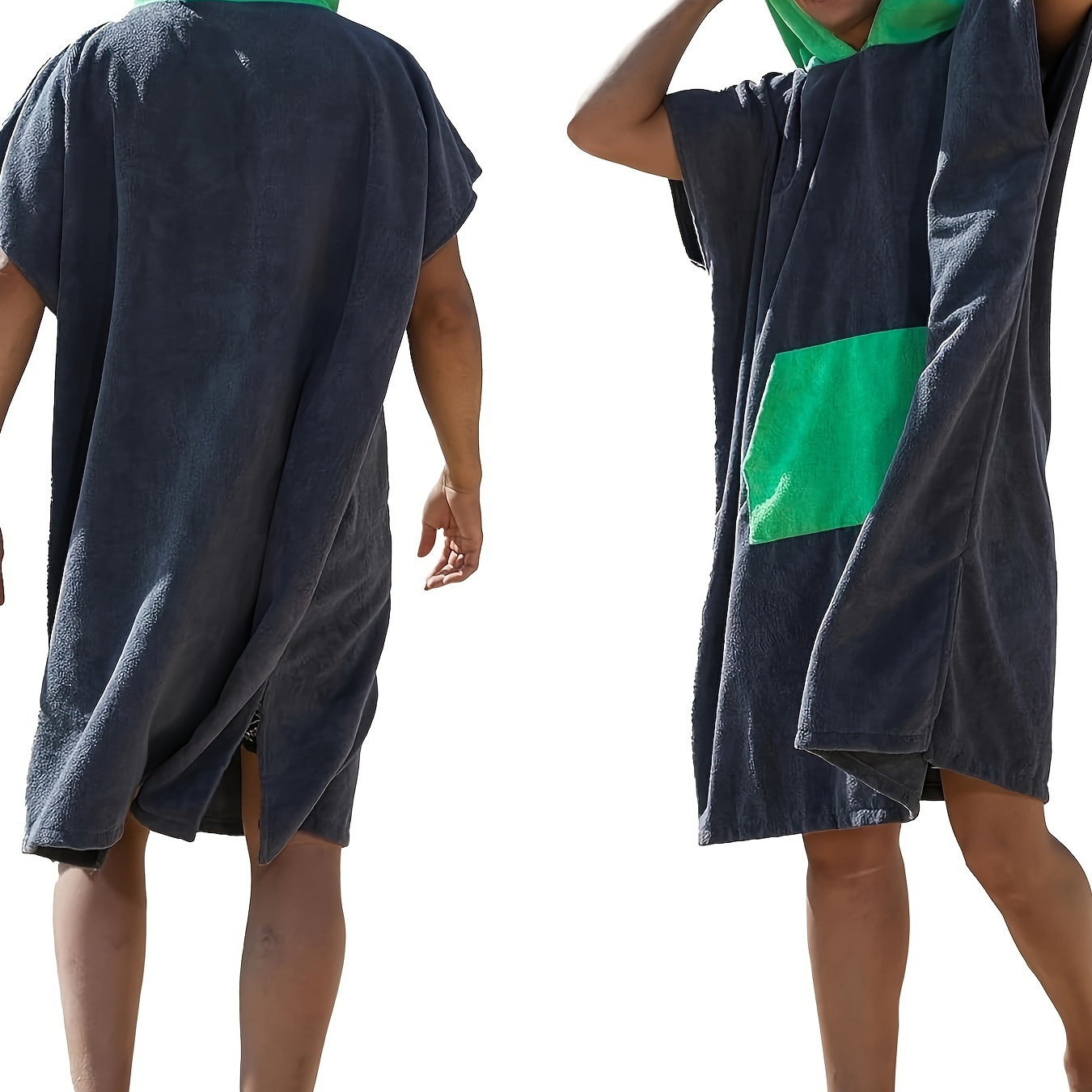 

Men's Summer Hooded Bathrobe - Quick-dry, Absorbent Polyester Towel Robe With Pockets For Beach & Shower