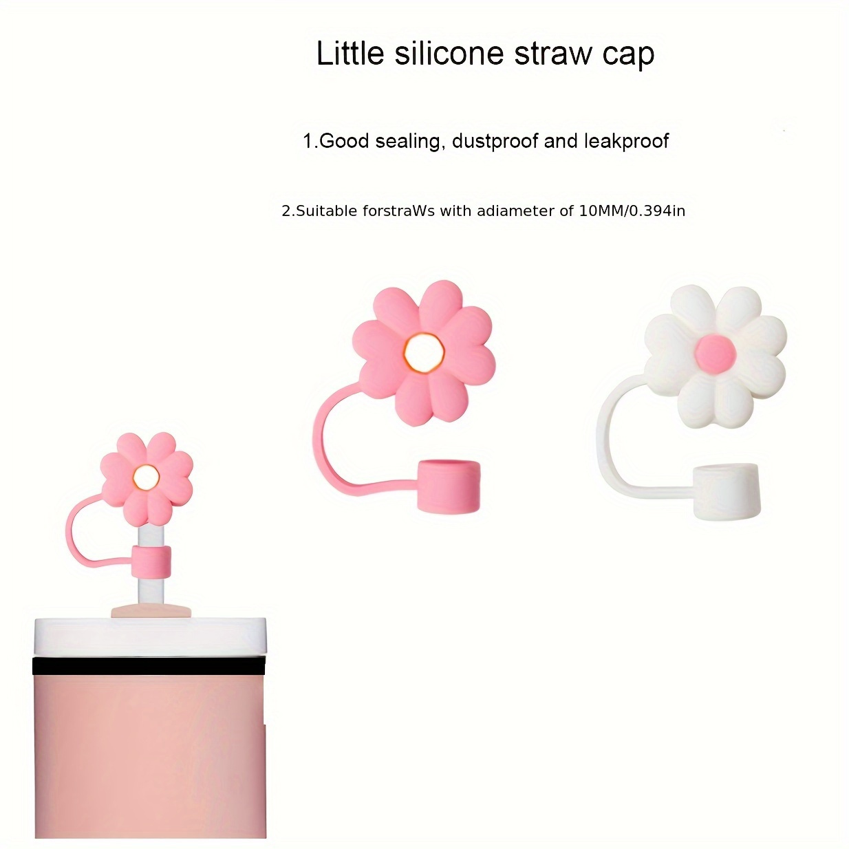 16pcs Reusable Silicone Straw Cover, Cute Flower Shaped Dustproof Straw  Cap, 10mm Large Diameter Straw Plug Suitable For Different Types Of  Drinkware
