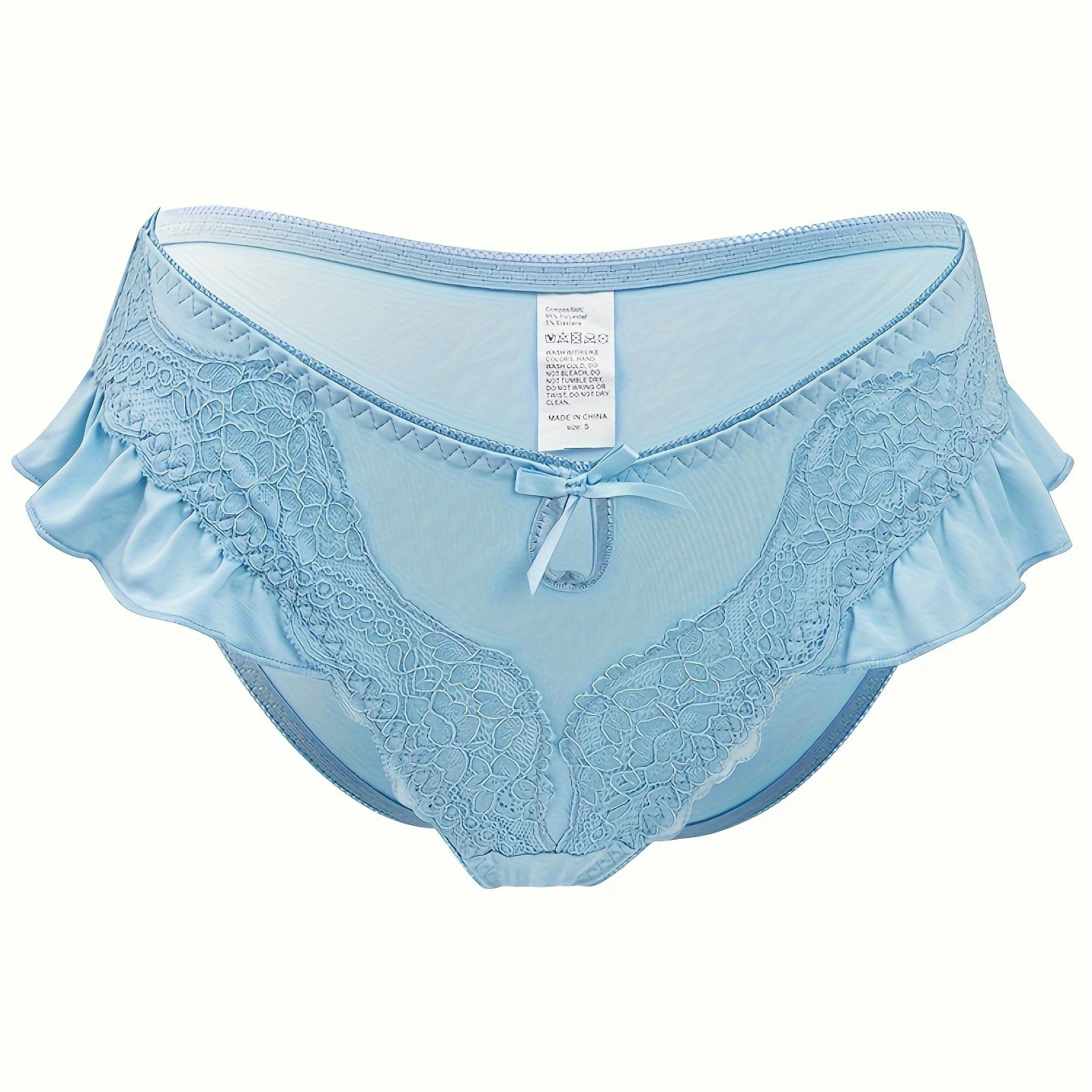 

Sweet Ruffled Lace Trim Panties, Breathable & Comfy Bow Intimates Panties, Women's Lingerie & Underwear
