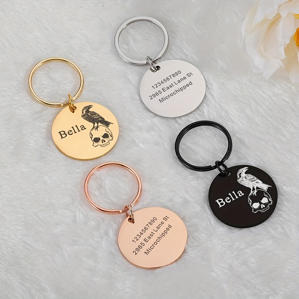 

Personalized Skull Head Pet Tag Free Engraving Puppy Kitten Stainless Steel Id Card Name Tag Pet Accessories Custom Keychain Pendant