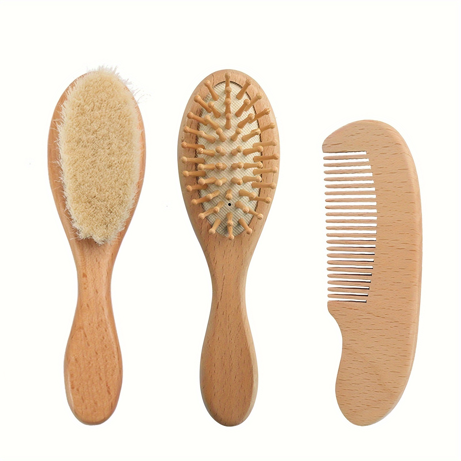 

3pcs/set Hairdressing Comb Set, Wooden Handle Wool Shampoo Brush, Scalp Massage Comb, Detanlging Hair Comb, Household Hair Brush Tool