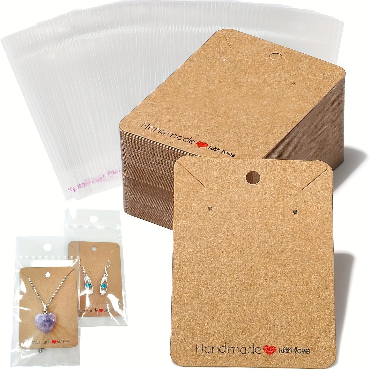 

100pcs Necklace Display Paper Cards With Clear Self-adhesive Bags, Jewelry Hanging Card Holders, Convenient For Diy Earrings, Ear Studs, Accessory Packaging, Perfect