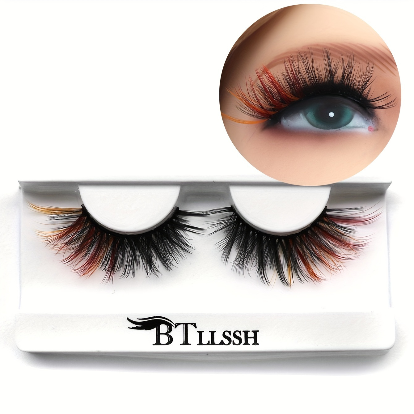 

1 Pair Colored False Eyelashes, Volumizing And Curling Lashes, 15mm, Fluffy And Wispy False Eyelashes, Elongating The Eye Tail For Music Festival