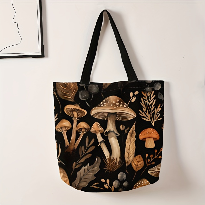 

Mushroom Pattern Double-sided Printed Casual Tote Bag, Lightweight Large Shopping Bag, Cartoon Anime Canvas Shoulder Bag