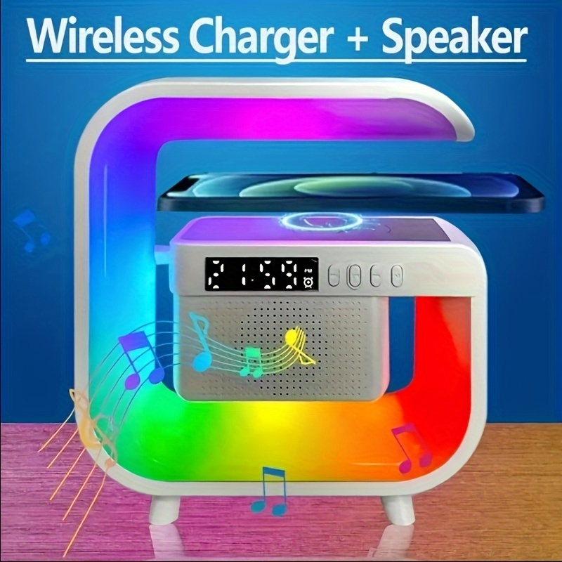 

Multifunction Desk Lamp, Speaker, Music Player, Colorful Led Lighting, Ambient Lighting, Colorful Led Lighting, Wireless Charging And Wireless Speaker Audio, With Digital Display, Alarm Clock Function