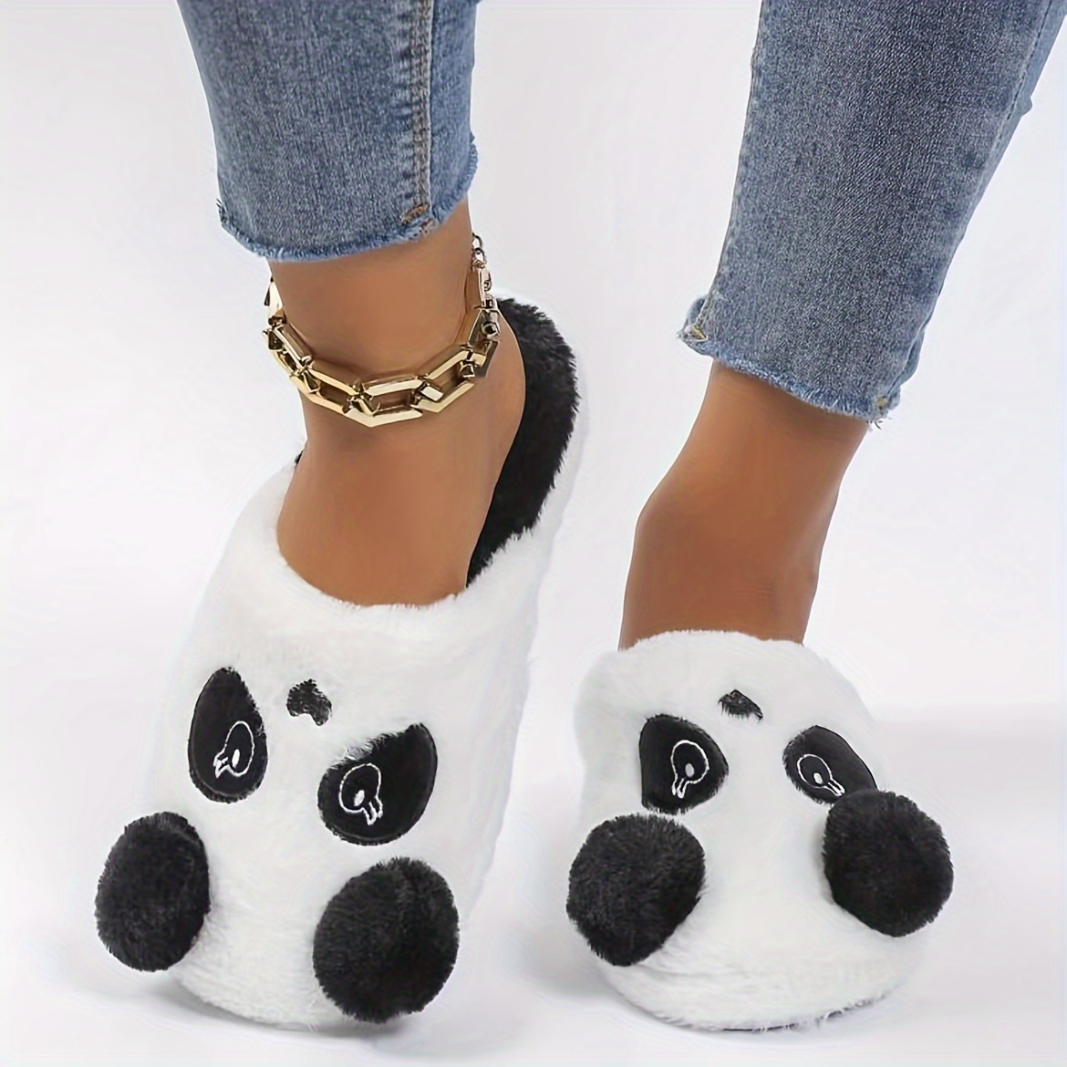 

Chaussons à motif de panda mignon, chaussures décontractées doublées de peluche à enfiler, chaussons confortables pour la maison intérieure