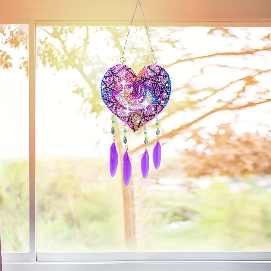 1pc/set DIY Diamond Painting Wind Chimes Eagle Pendant Size 12cm/4.72inch  Acrylic Material Double Sided Dreamcatcher With Feathers For Decoration Eagl