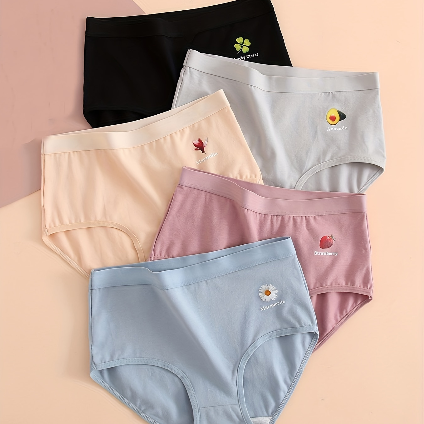 

5pcs Cartoon Print Briefs, Comfy & Cute Stretchy Intimates Panties, Women's Lingerie & Underwear