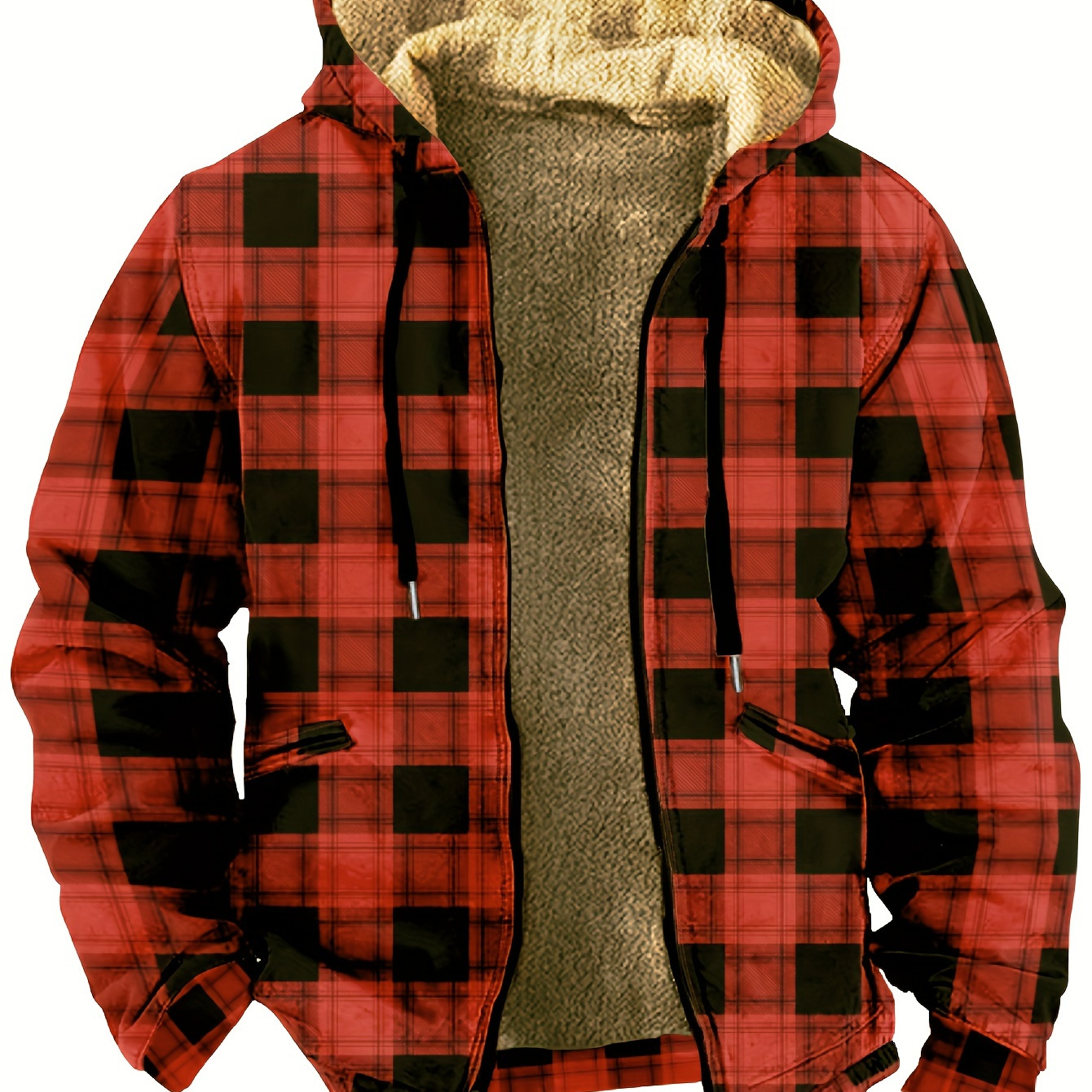 

Men's Retro Plaid Warm Fleece Zip Up Hoodie For Fall Winter