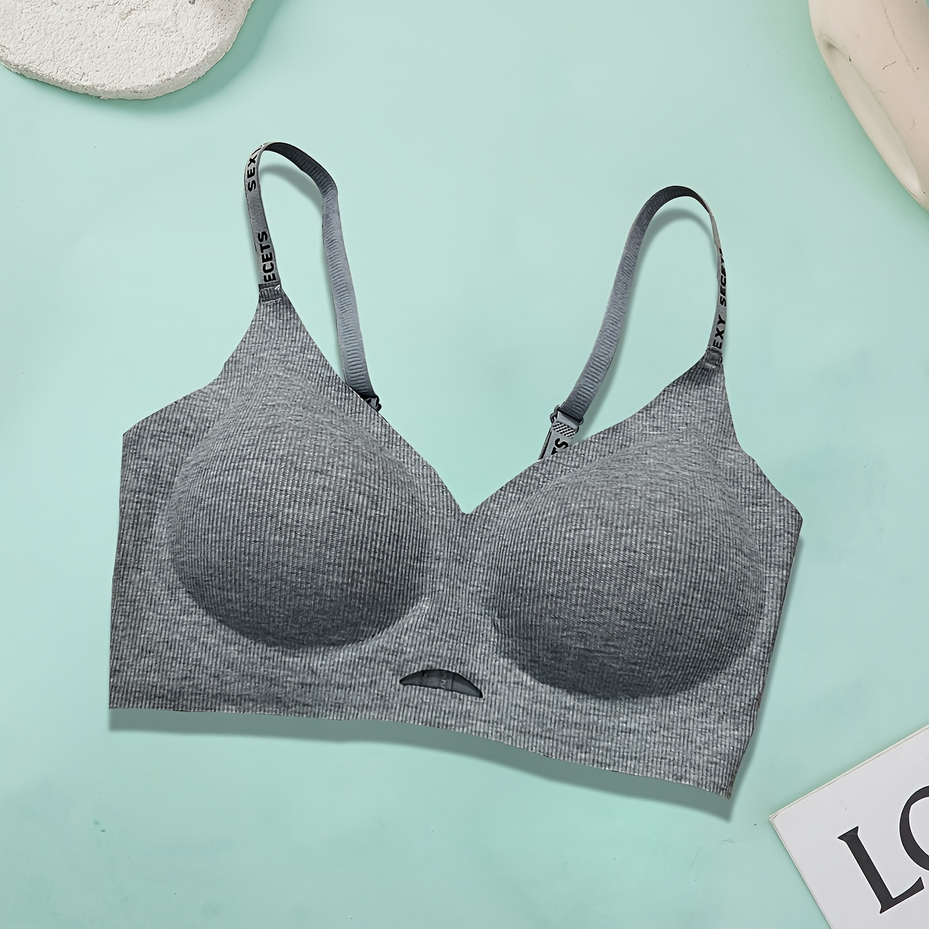 

Seamless Wireless Bralette For Women - Elegant Letter Strap, Fit With Non-removable Pads, Breathable Polyester